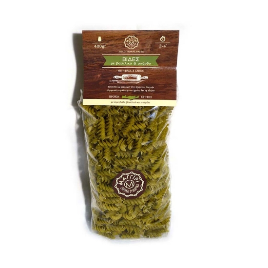 Authentic Cretan Handmade Pasta Fussili with Basil and Garlic– Maggiri 400g